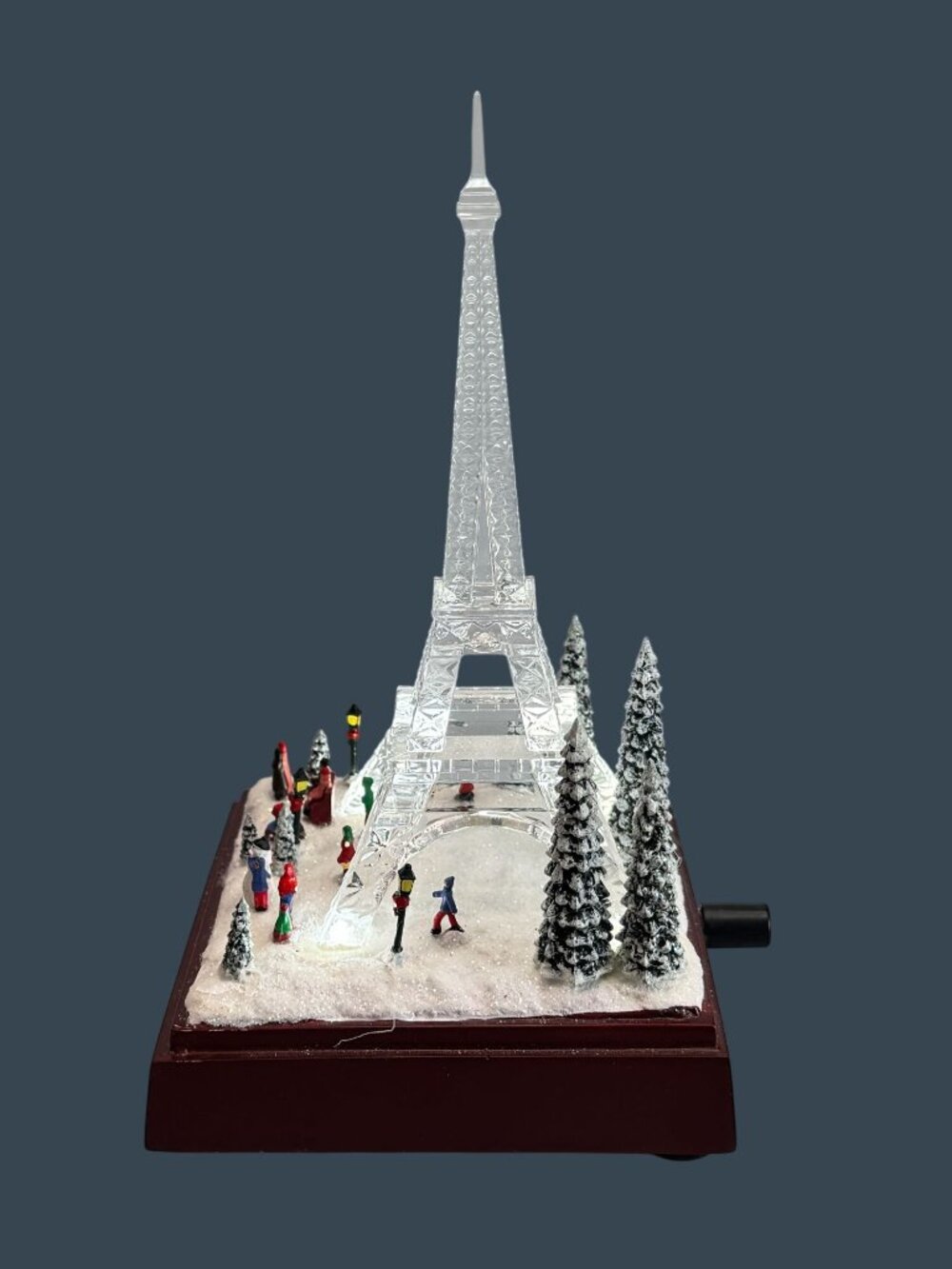 Icy Craft Lighted Winter Eiffel Tower Paris Scene Music Box LED Display 8½" - Picture 10 of 11